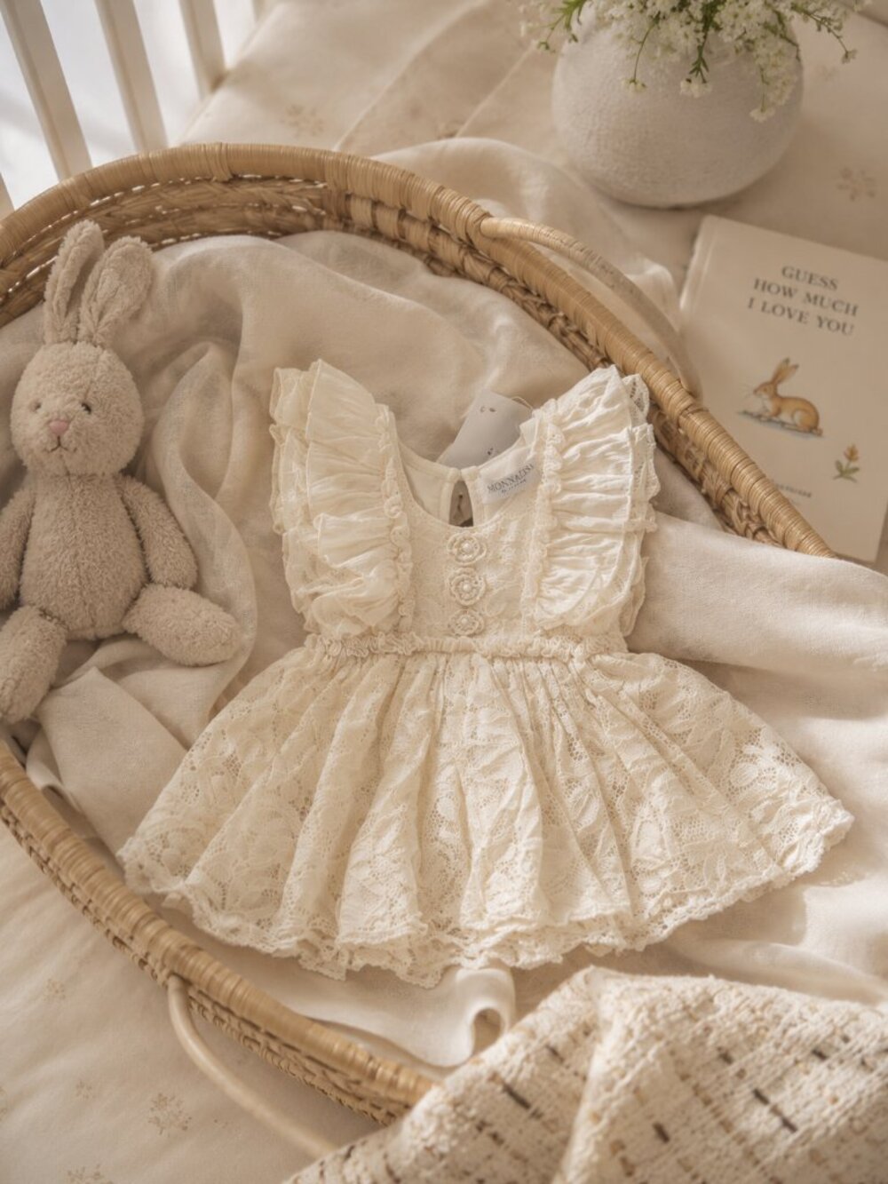 Ooh! La, La! Couture Cream Lace Flower Button Dress